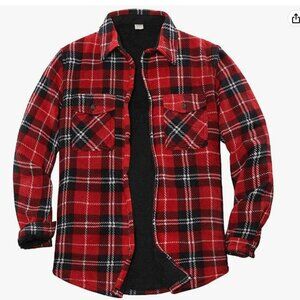 * ZENTHACE Warm Sherpa Lined Fleece Red Black Plaid Flannel Shirt Jacket XL